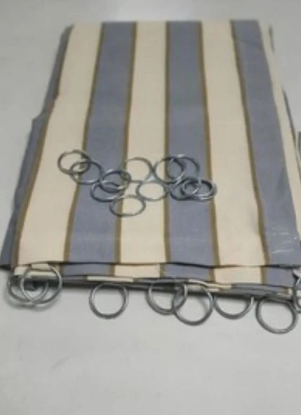 CEYLAN Home Balkon Perdesi Bağcıklı Halkalı Ölçü Seçenekli Gri Krem Çizgili ürün görseli 1