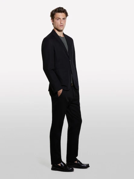 Sisley   %100 Pamuk Şerit Cep Detaylı Rahat Kesim Kruvaze Ceket Erkek Siyah Ceket - 324A2WMDSW020 - Resim 5