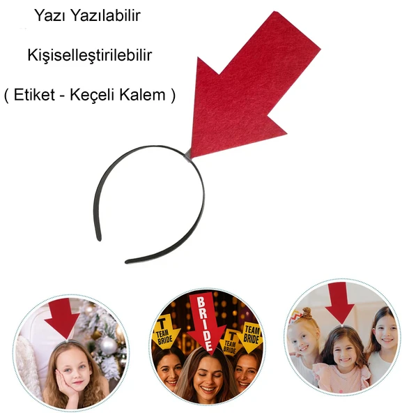Kişiselleştirilebilir Ok Taç – Üzerine Yazı Yazılabilen Parti Tacı Kırmızı Renk ürün görseli 1