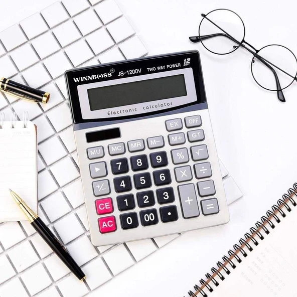 AMS NET® 12 Haneli Geniş LCD Ekran, Pilli Büyük Düğmeli Hesap Makinesi - Resim 4