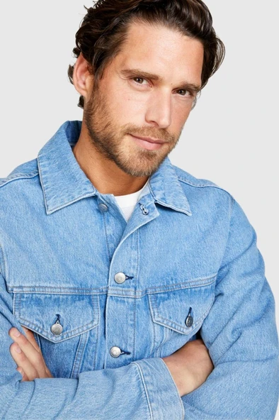 Sisley   %100 Koton Slim Fit Denim Ceket Erkek Renkli Ceket - 323A2V8JSN02B - Resim 9