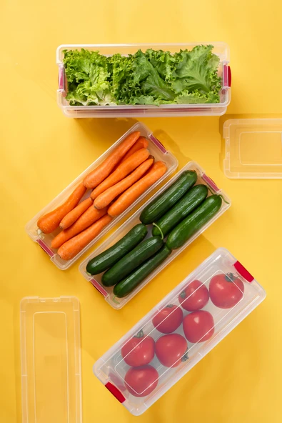 Porsima 456-4 4lü Kilitli Kapaklı Yiyecek Erzak Saklama Kabı Seti - Buzdolabı Düzenleyici Organizeri 3,4lt - Resim 6