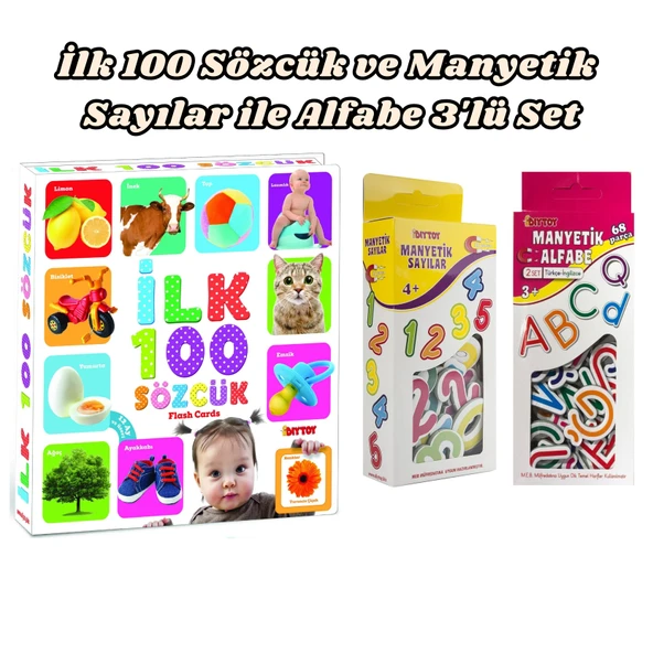 Diytoy Okul Öncesi Tam Hazırlık Seti: İlk 100 Sözcük + Manyetik Alfabe ve Sayılar (3'lü Paket) ürün görseli 1