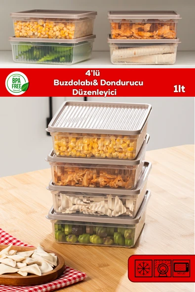 Porsima 5306 4lü Buzdolabı ve Difriz Düzenleyici Saklama Kabı Seti - BPA İçermez, Mikrodalga Uyumlu, Kapaklı, Gıda Saklama Kabı, Kapicino, 1 Lt ürün görseli 1