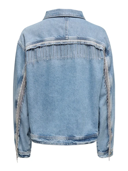 ONLSUNSET LS RHINESTONE JACKET RED DNM Kadın Light Blue Denim Denim Ceket - 15342631 - Resim 7