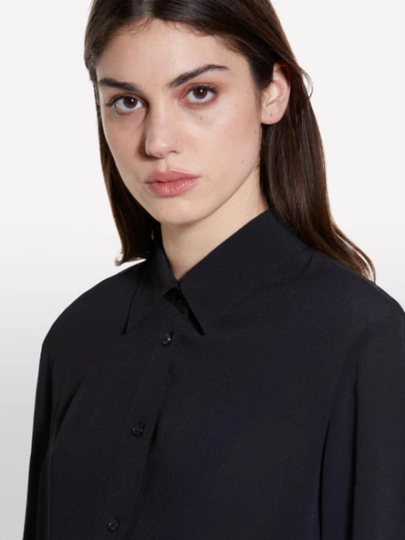 %100 Viskoz Arkası Uzun Over Fit Gömlek Kadın Siyah Gömlek - 325P5IDTLQ08R - Resim 4