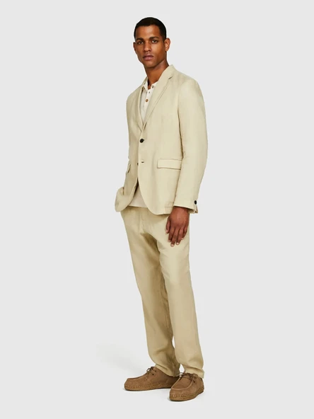 Sisley   %100 Keten Astarsız Rahat Kalıp Ceket Erkek Bej Ceket - 325P2AGHSW01Q - Resim 2
