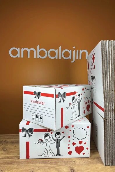 Çeyiz Kolisi Baskılı Gelin Kolisi Çift Oluklu 60x38x30 Sağlam İsim Kutucuklu - Resim 4