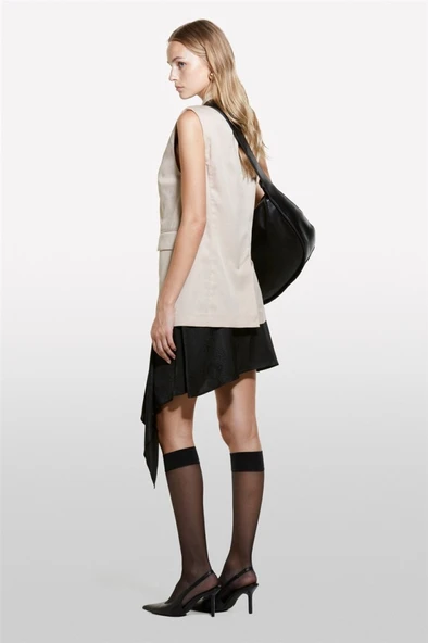 Pamuk ve Liyosel Karışımlı Tek Düğmeli Kapaklı Cepli Yelek Kadın Pudra Yelek - 324A2TKDLJ00M - Resim 7