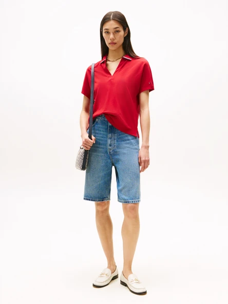 LYOCELL TIPPING OPEN SS POLO Kadın Kırmızı Polo - WW0WW46512 - Resim 3