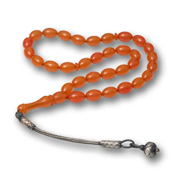 Gümüş Kazaz Püsküllü Sıkma Kehribar Tesbih ürün görseli 1