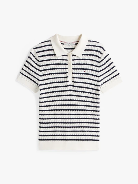 CO CABLE FINE GG POLO S/S SWT Kadın Beyaz Kazak - WW0WW41474 - Resim 5