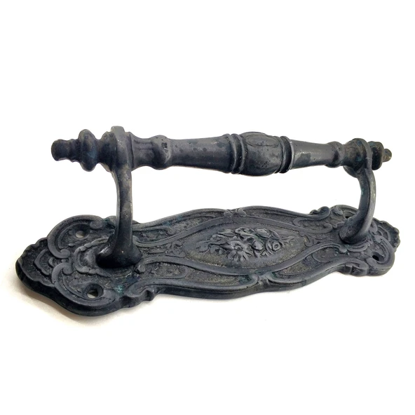 Antika Tarz Dekoratif Pirinç Çiçekli Yan Çekme Kapı Kolu - 240x62 mm, Oksit ürün görseli 1