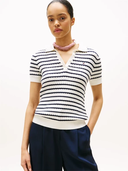 CO CABLE FINE GG POLO S/S SWT Kadın Beyaz Kazak - WW0WW41474 ürün görseli 1