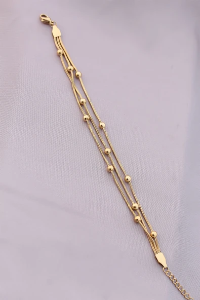 316L Kararmaz Çelik Gold Renk Top Zincirli Kadın Bileklik - TJ-BB4171 - Resim 2