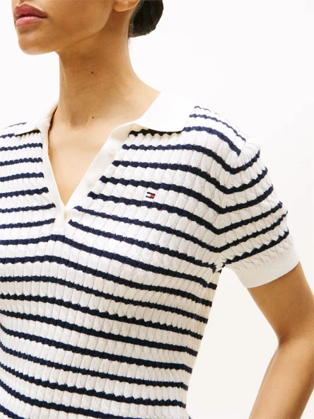 CO CABLE FINE GG POLO S/S SWT Kadın Beyaz Kazak - WW0WW41474 - Resim 2