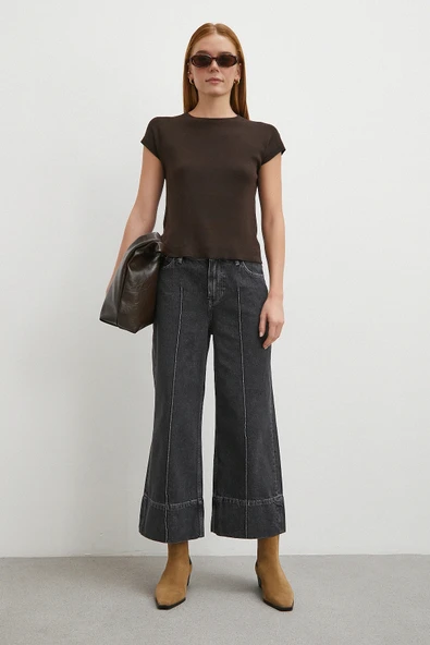 Yüksek Bel Paça Detaylı Jean Füme ürün görseli 1