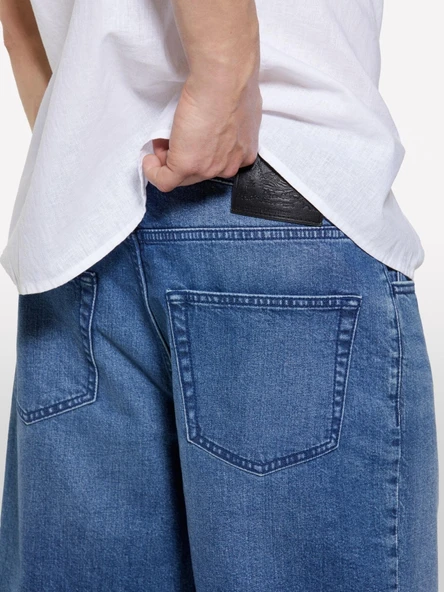 Sisley   %100 Pamuk Orta Bel Regular Fit Denim Şort Erkek Mavi Denim Şort - 325P4MCPS9019 - Resim 4