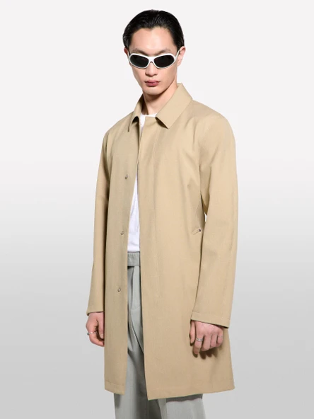 Su Geçirmez Kumaşlı Logolu Kemerli Regular Fit Trençkot Erkek Mavi Trençkot - 325P2THMSN03V - Resim 3