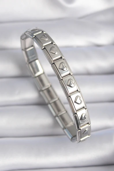 316L Çelik Gümüş Renk Kalp İşleme Nomination Model Kadın Bileklik - TJ-BB6461 ürün görseli 1