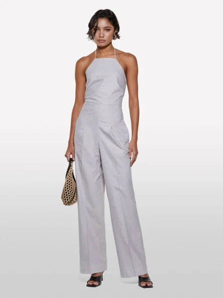 Keten Karışımlı Astarlı Askılı Palazzo Tulum Kadın Mavi Tulum - 325P4NP9LT00N ürün görseli 1