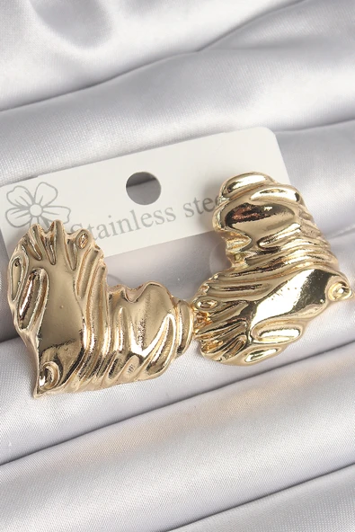 Pirinç Gold Renk İşlemeli Kalp Model Kadın Küpe - TJ-BKP10242 ürün görseli 1