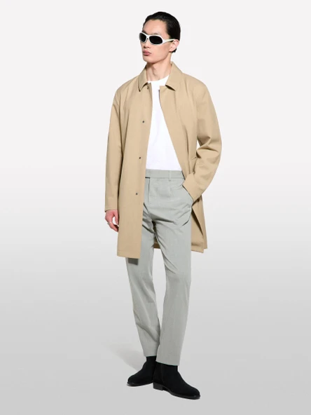 Su Geçirmez Kumaşlı Logolu Kemerli Regular Fit Trençkot Erkek Mavi Trençkot - 325P2THMSN03V - Resim 5