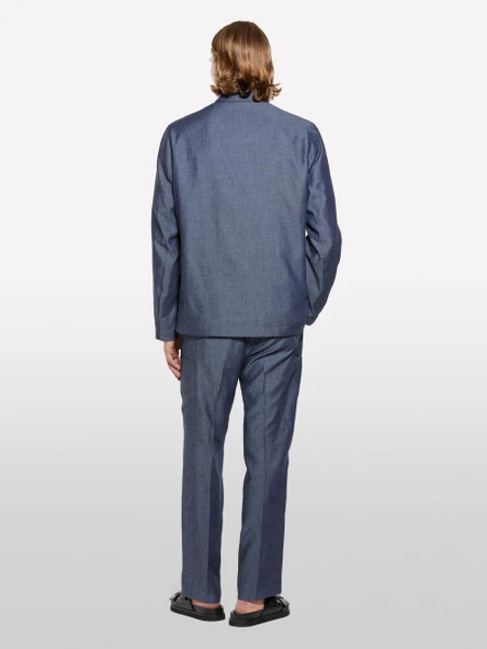 Sisley   Keten Karışımlı Gizli Düğmeli Astarsız Ceket Erkek Mavi Ceket - 325P2NZVSW02A ürün görseli 1