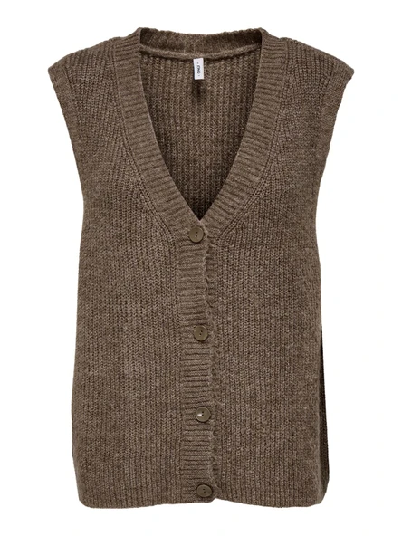 ONLJANE SL V-NECK BUTTON VEST KNT Kadın Kahverengi Yelek - 4815340 - Resim 6