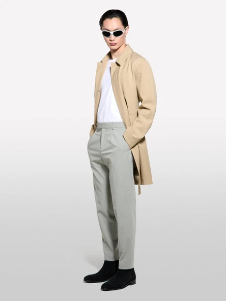 Su Geçirmez Kumaşlı Logolu Kemerli Regular Fit Trençkot Erkek Mavi Trençkot - 325P2THMSN03V ürün görseli 1