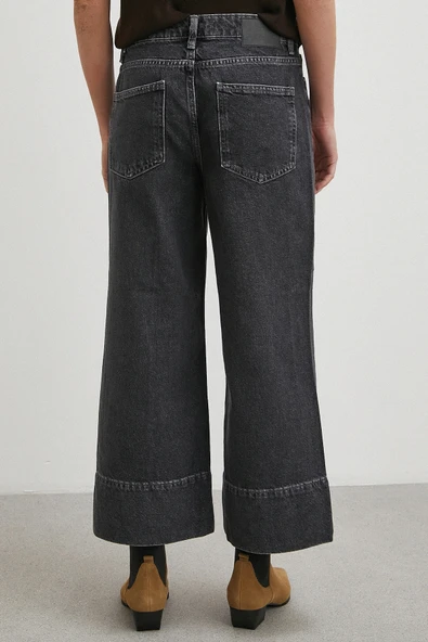 Yüksek Bel Paça Detaylı Jean Füme - Resim 6