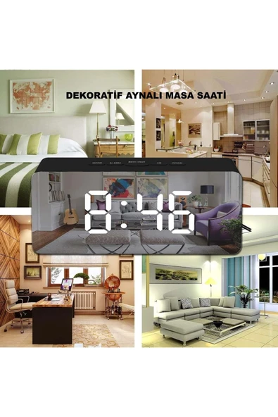 Akıllı Aynalı Dijital Saat | LED Göstergeli, Alarm & Termometre, USB/Pil - Resim 7