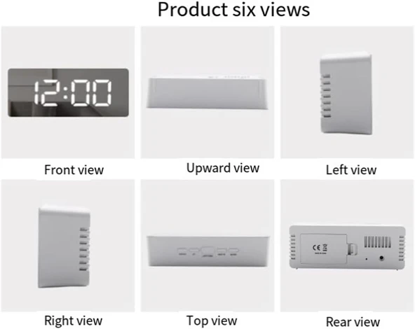 Akıllı Aynalı Dijital Saat | LED Göstergeli, Alarm & Termometre, USB/Pil - Resim 8