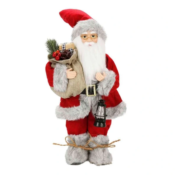 Gri Kürklü Noel Baba Dekoratif Biblo 41 cm ürün görseli 1