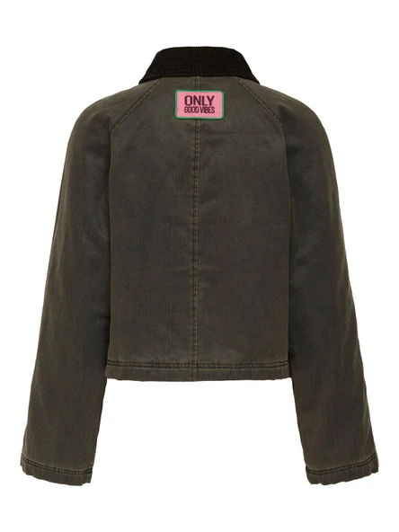 Only   ONLJANET SHORT JACKET CC OTW Kadın Gri Mont - 15350379 - Resim 2