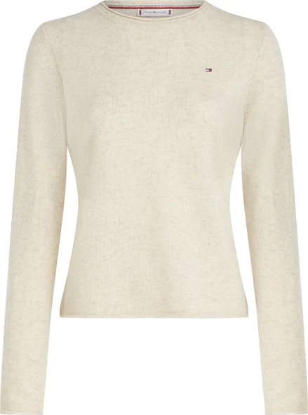 Tommy Hilfiger   SOFT WOOL C-NK SWEATER Kadın Bej Kazak - WW0WW40264 - Resim 4