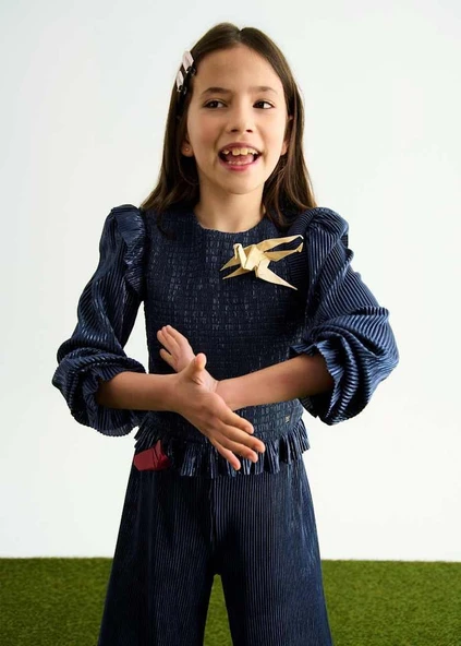 Mayoral Abel&Lula Kız Çocuk Pileli Pantolon Takım Lacivert - Resim 5