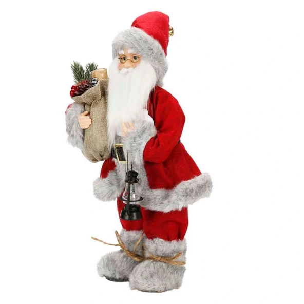 Gri Kürklü Noel Baba Dekoratif Biblo 41 cm - Resim 2