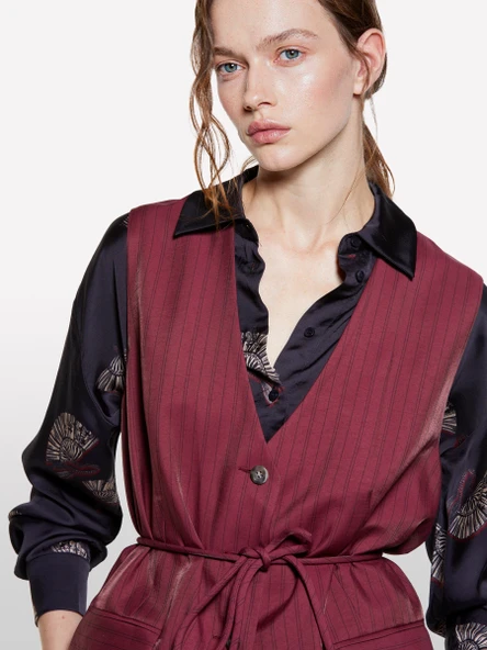 %100 Viskoz Tamamı Desenli Asimetrik Oversize Saten Gömlek Kadın Siyah Gömlek - 325A5IBNLQ07F - Resim 4