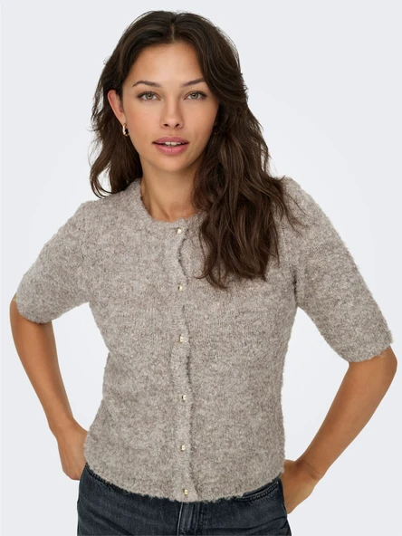ONLCILLE SS O-NECK CARDIGAN CC KNT Kadın Kahverengi Hırka - 15350782 - Resim 2
