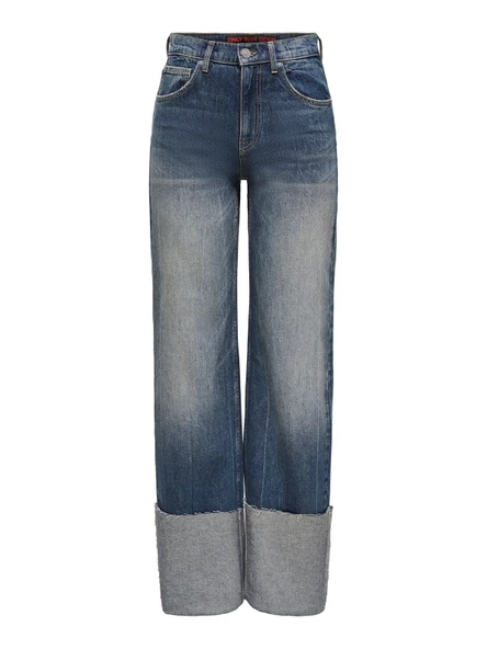 Only   ONLBAKERLOO HW WIDE FOLD-UP RED DNM DOT Kadın Mavi Jean - 15360793 - Resim 2