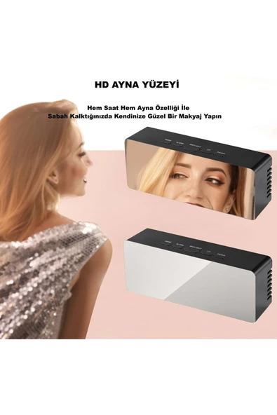 Akıllı Aynalı Dijital Saat | LED Göstergeli, Alarm & Termometre, USB/Pil - Resim 4