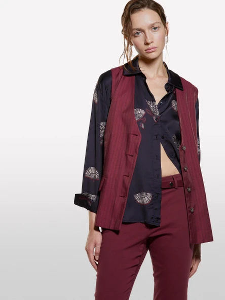 %100 Viskoz Tamamı Desenli Asimetrik Oversize Saten Gömlek Kadın Siyah Gömlek - 325A5IBNLQ07F ürün görseli 1