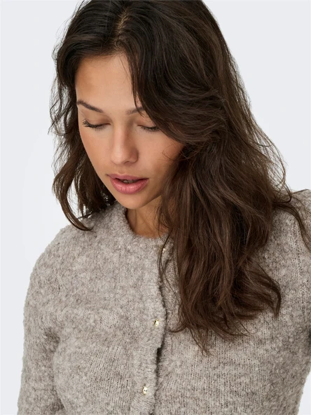 ONLCILLE SS O-NECK CARDIGAN CC KNT Kadın Kahverengi Hırka - 15350782 - Resim 3