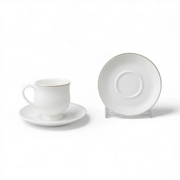 Özlife duru ayaklı porselen yaldızlı kahve fincanı seti takımı 6 kişilik 9021 - Resim 3