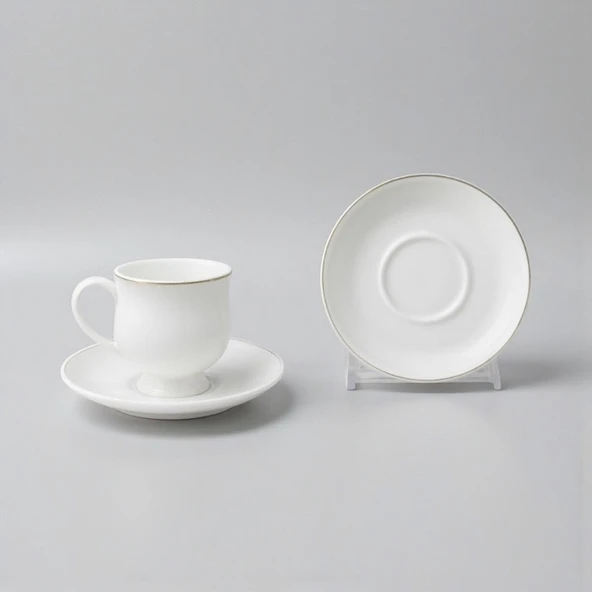 Özlife duru ayaklı porselen yaldızlı kahve fincanı seti takımı 6 kişilik 9021 - Resim 2