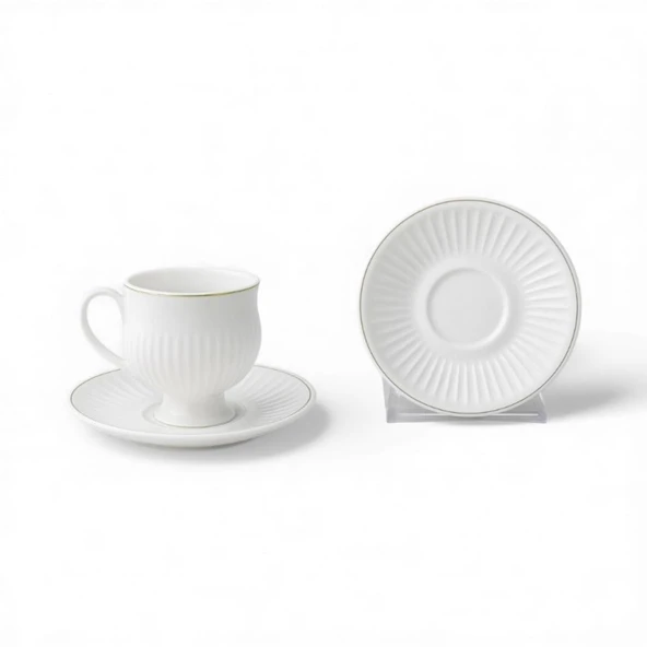 Özlife helen ayaklı porselen yaldızlı kahve fincanı seti takımı 6 kişilik 9020 - Resim 3