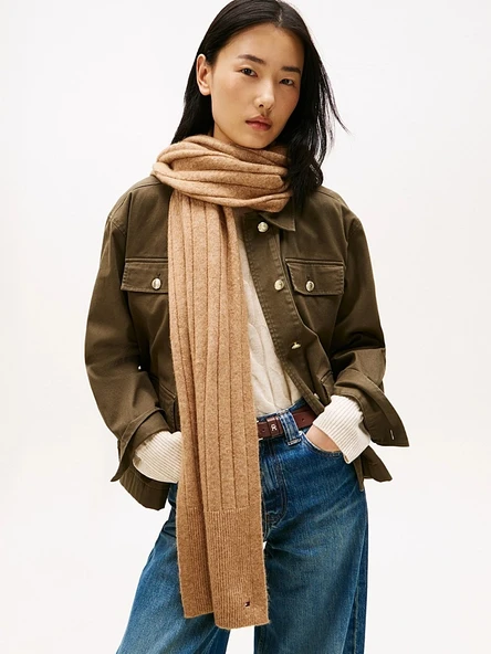 Tommy Hilfiger   TH FLAG FLUFFY SCARF Kadın Yeşil Atkı - AW0AW17787 - Resim 4