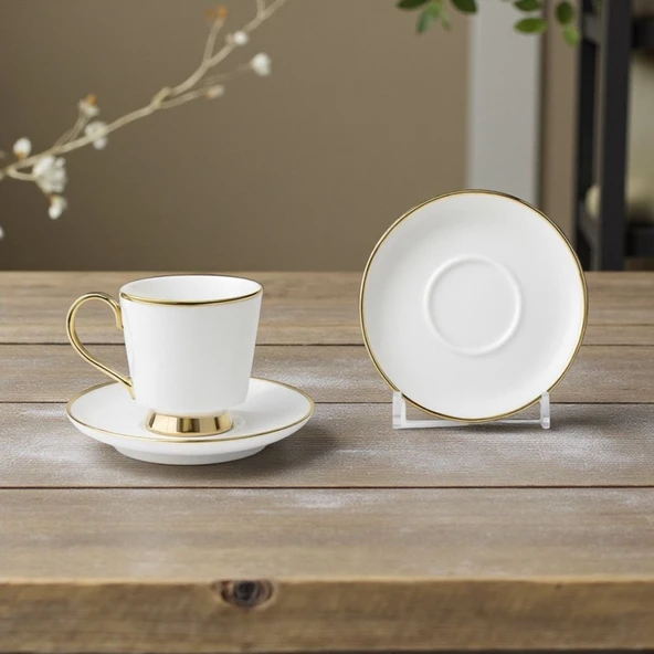 Özlife lara porselen yaldızlı kahve fincanı seti takımı 6 kişilik 9023 ürün görseli 1