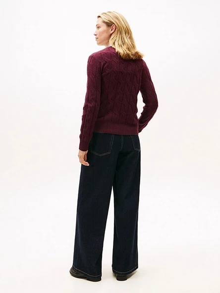 Tommy Hilfiger   SOFT WOOL CABLE C-NK LS SWT Kadın Kırmızı Kazak - WW0WW43586 - Resim 4